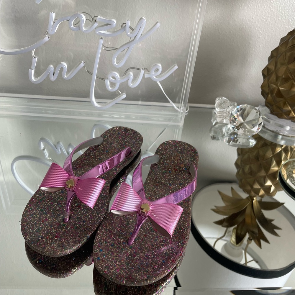 Kate Spade Womens Folllie Glitter Bow Flip Flops Sandals Size 7